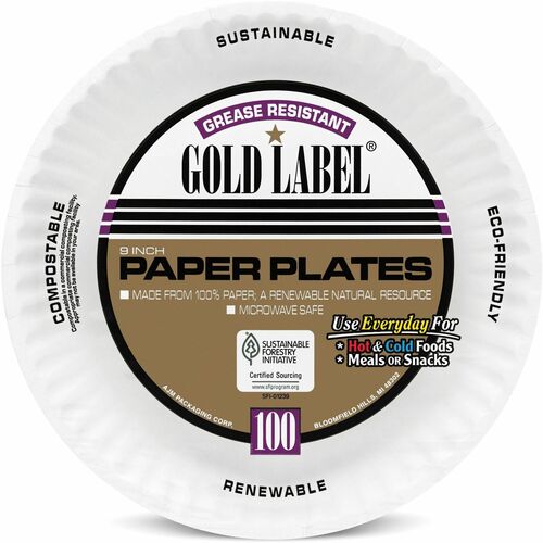 Gold Label 9" White Coated Paper Plates