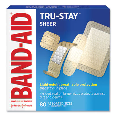 BAND-AID Tru-Stay Sheer Strips Adhesive Bandages, Assorted, 80/Box