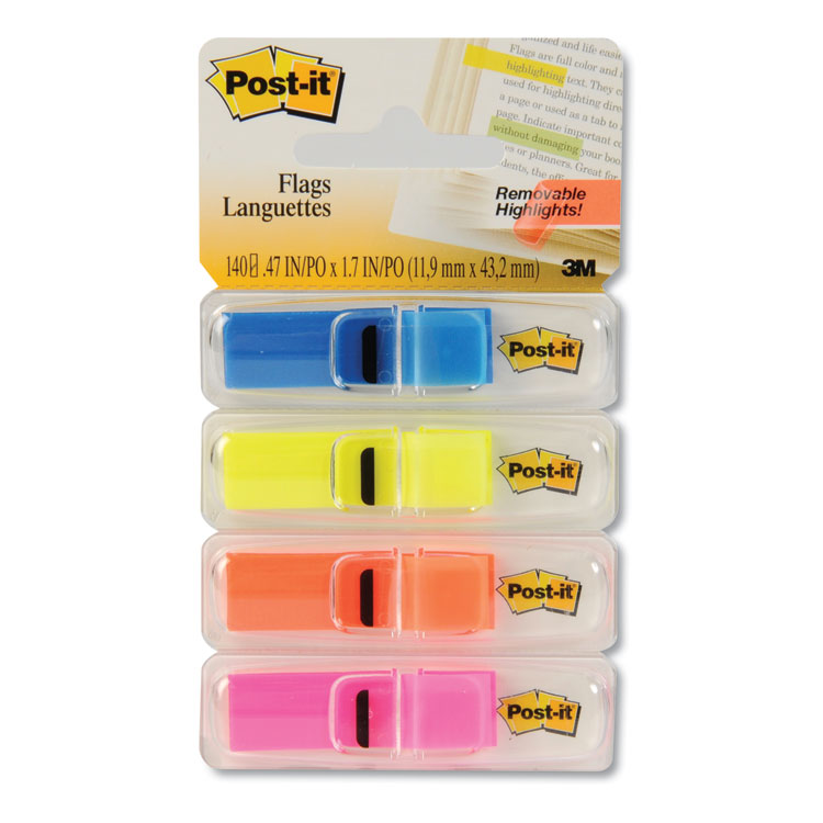 3M Page Flags, 4 Highlighting Colors, 0.5x1.75" 4/PK