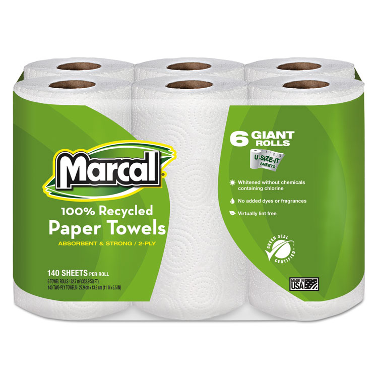 Marcal 100% Recycled Kitchen Towels, 6/PK