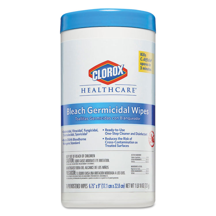 Clorox Bleach Germicidal Wipes, 70/Canister