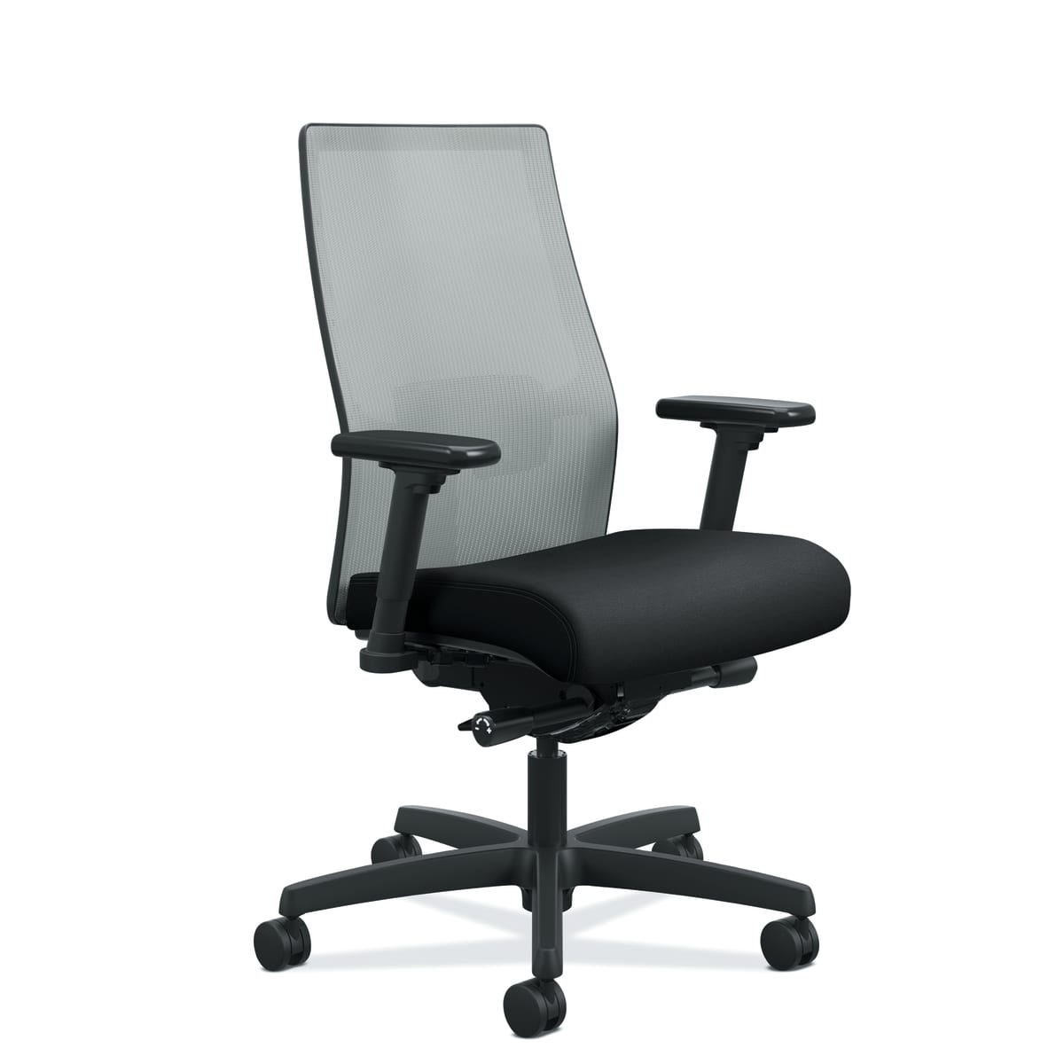 HON Ignition 2.0 Mid-Back Task Chair -  Fog 4-way stretch Mesh Back - Adjustable Lumbar Support - Easy Assembly - Black Fabric